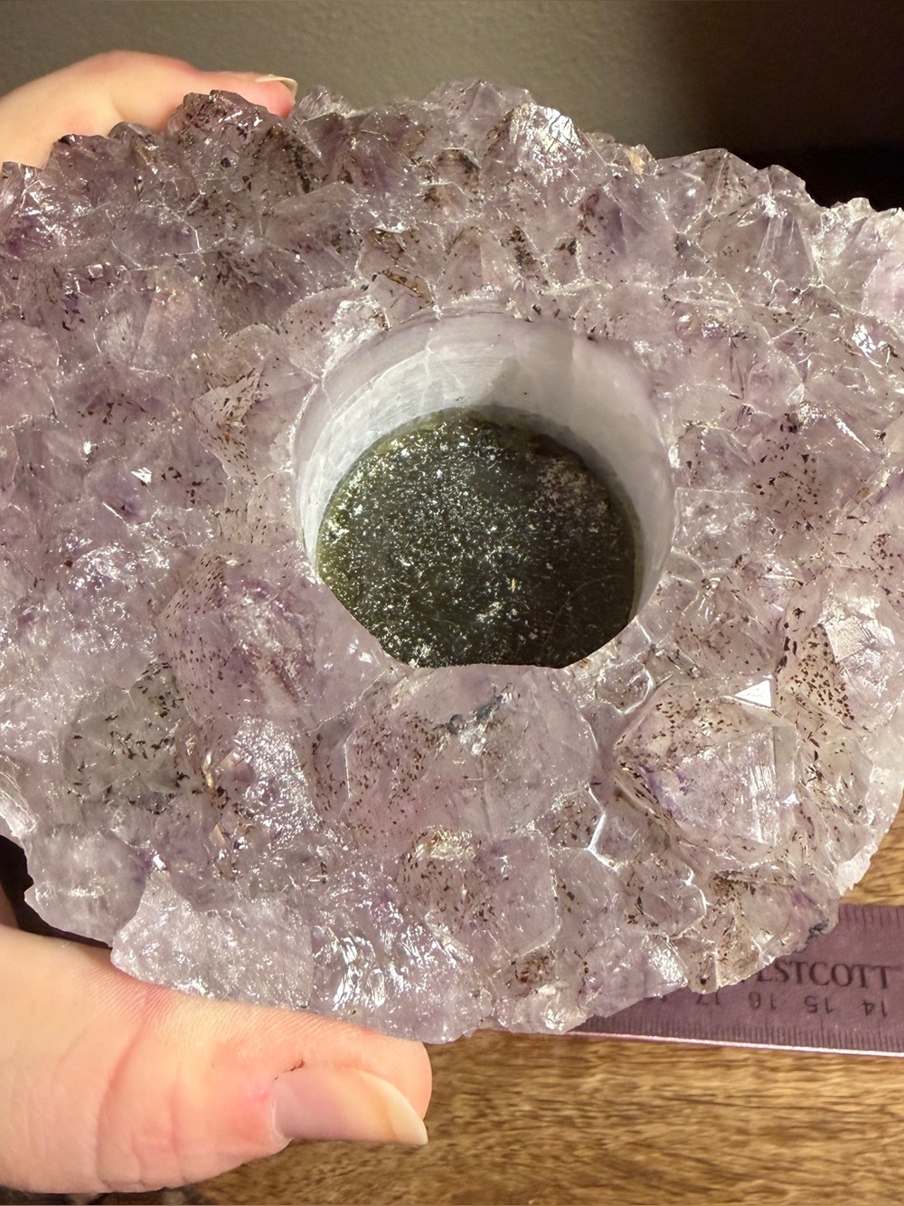 Amethyst Crystal Tealight Candle Holder - Natural Purple Home Accent